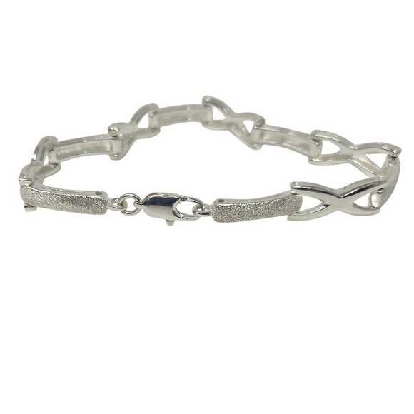 Sterling Silver Bracelet Interlocking X Link Chain Matte Finish 7.25\